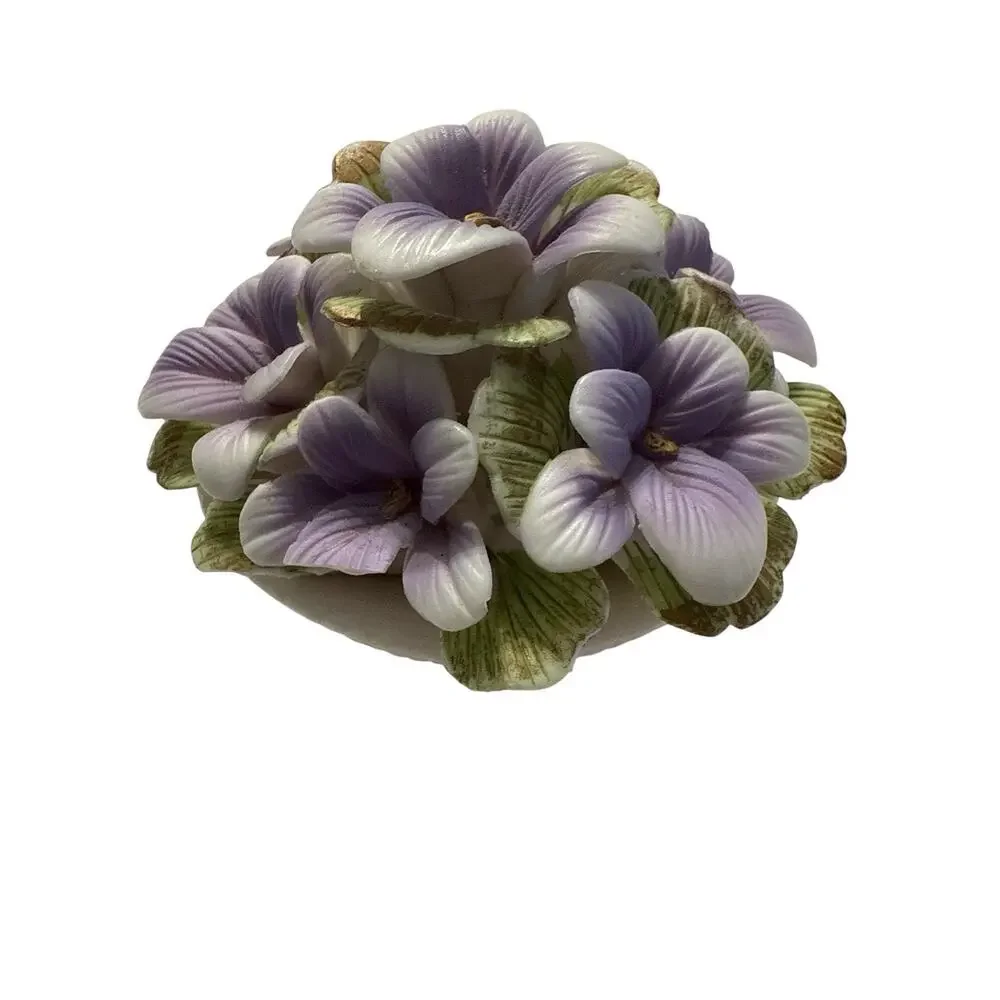Ceramic Decorative Basket Floral Purple Green White Glossy Round 2.5